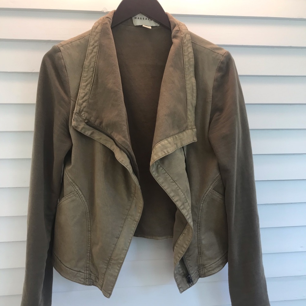 Anthropology Cotton Olive Moto Jacket, M
